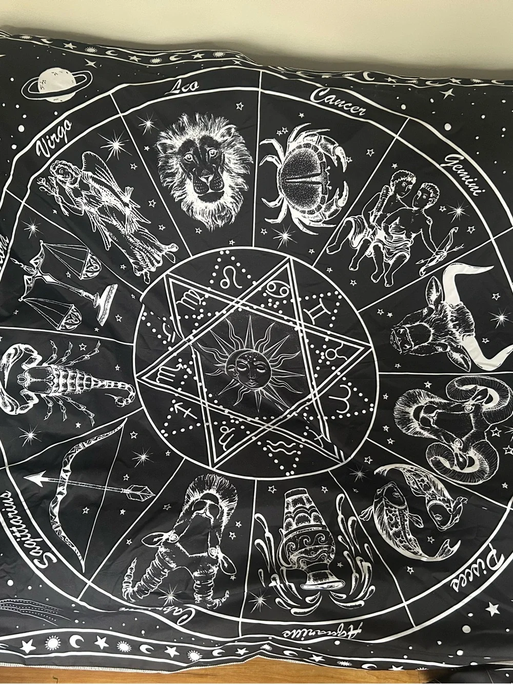 Black Zodiac Astrology Tapestry - Celestial Wall Decor